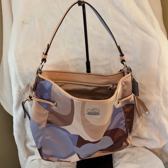 Coach Multicolor Abstract Patchwork Shoulder Hobo in Beige, Brown & Blue - Picture 1 of 6
